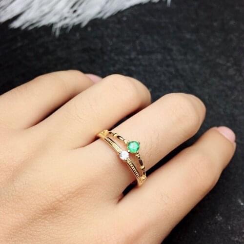 Emerald ring Free shipping Natural real emerald 925 sterling silver 3*3mm gemstone