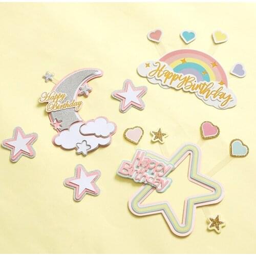 Colorful Cake Topper Baby Shower Decoration Wedding Party Star Heart Rainbow Happy Birthday Party Cake Decor Supplies
