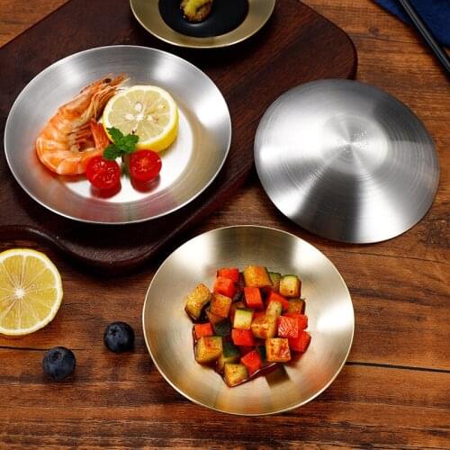 304 Stainless Steel Round Golden Plate Household Snack Soy Sauce Hot Pot Seasoning Dish Dipping Sauce Dish