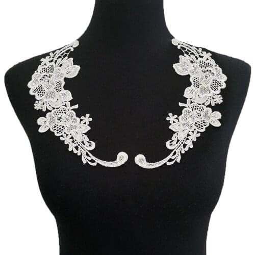 Lace chest applique fabric embroidery black and white butterfly sewing DIY craft supplies material accessories 1 pair for sale