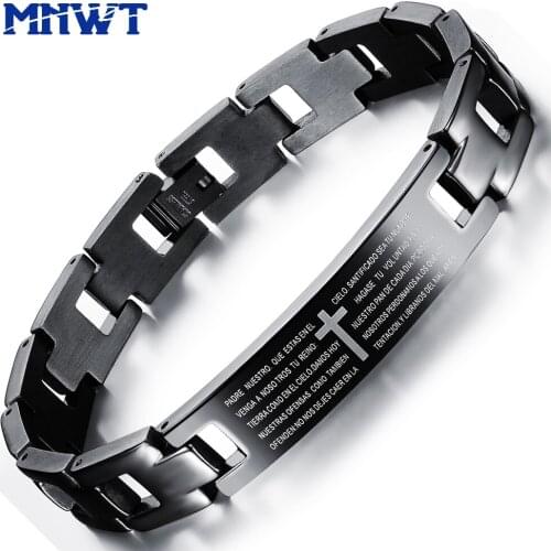 MNWT Fashion Cross Bible Men Bracelet High Quality Black Titanium Steel Mens Bracelets Jewelry Bangles Male Gift Brazalet