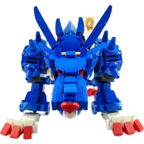 MOC Original Design Blue MetalGarurumon Advanced Edition Small Particle Building Blocks Mech Toys for Children Gifts