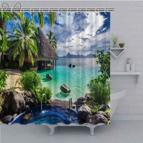 Outside Resort Shower Curtain Beach Landscape Bathroom Curtain Waterproof Polyester Fabric Bath Curtain With Shower Sets