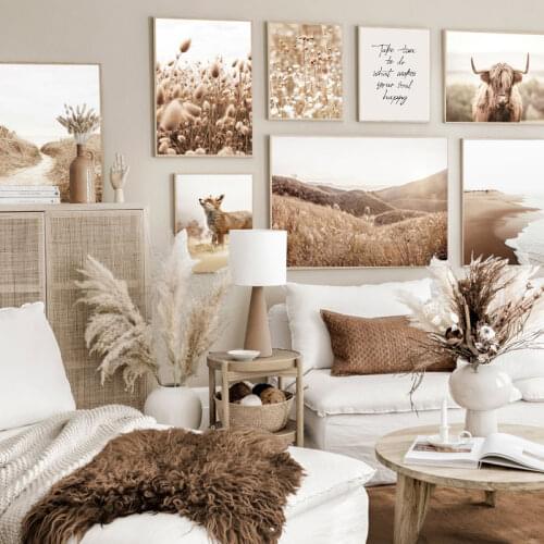 Wall Art Highland Cow Reed Wall Art Prints Canvas Painting Nordic Poster Decoration Picture Living Room