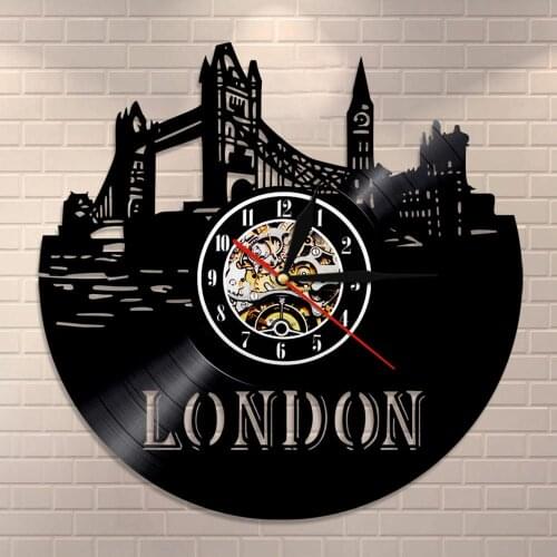 England London Cityscape Vinyl Record Wall Clock England Big London Skyline Wall Art Wall Clock Ben Scenery Travel Gift Clock