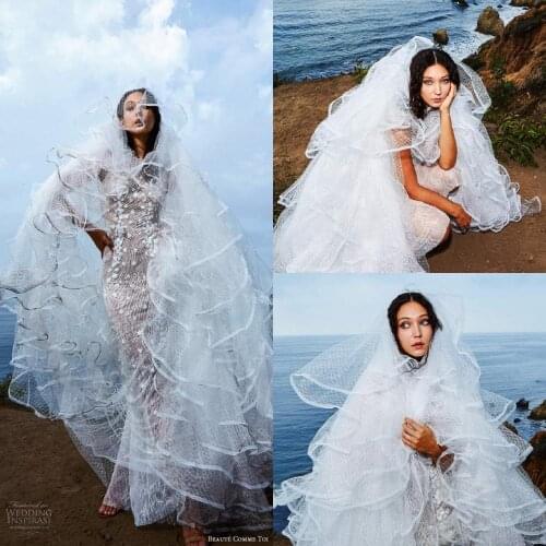 New Arriving Vintage Wedding Dresses With Tiered Ruffles Veil Lace Applique Mermaid Vestido De Noiva Custom Made Bridal Dress