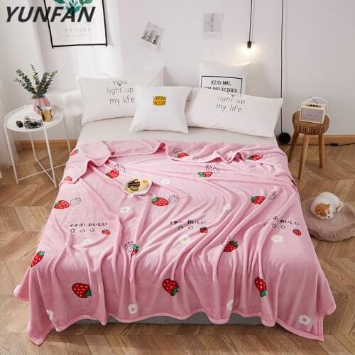 Strawberry blankets pink quilts twin full queen king girls blankets Throw Flannel blanket on Bed/car/sofa luxury flower rugs