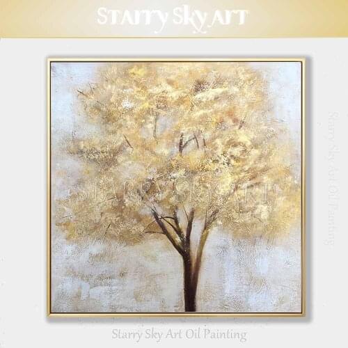Excellent Artist Hand-painted High Quality Modern Fine Art Golden Foil and Paints Acrylic Painting Gold Tree Acrylic Painting