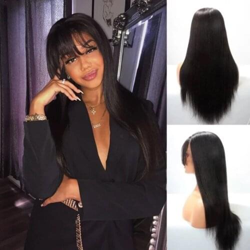 Hairmoda Brazilian Straight Human Hair Wigs With Bangs Remy Full Machine Made Human Hair Wigs For Women 8-32 Inch Fringe Wigs