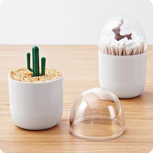 Creative Cartoon Animal Plant Toothpick Cotton Swab Box Dustproof Plastic Storage Boxes Organizer Personal Toothpick Bucket