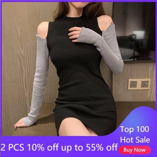 Dress for women 2021 autumn winter slim sexy long sleeve knitted midi dress 6250