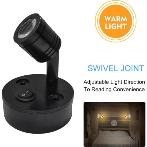 RV Camper 12V 1W Reading Lamp Motorhome Caravan Van Warm Light 3000K LED Interior Spotlight For Car Truck Lorry Bus Caravan