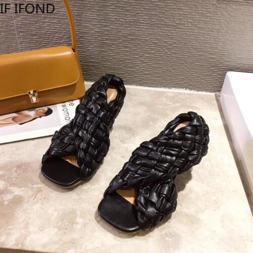IF IFOND Sexy Thin High Heels Sandals Fashion Lady Gladiator Sandals Weave Open Toe Slip on Rome Slides Women Dress Shoes