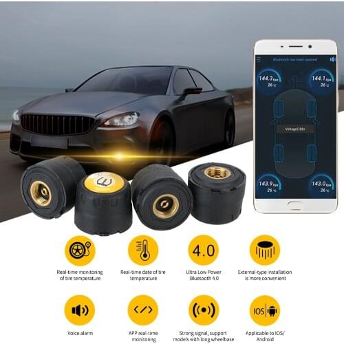 Bluetooth-compatible 4.0 5.0 Car Tire Pressure Sensor Android iOS BLE TPMS Auto Security Alarm Tire Pressure Monitoring System