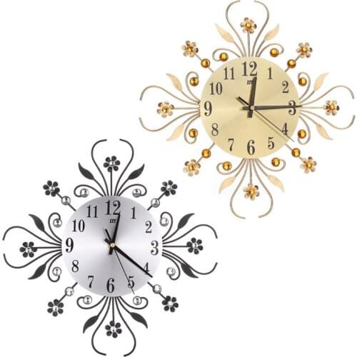 Modern Metal Large Wall Clocks Flower Diamond Rhinestone Silent Home DIY Living Room Decoration