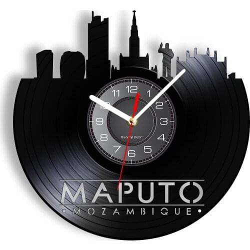 Maputo Skyline Contemporary Wall Clock Mozambique Capital Landscape Wall Watch With LED Backlight Vinyl Decor Travelling Gift