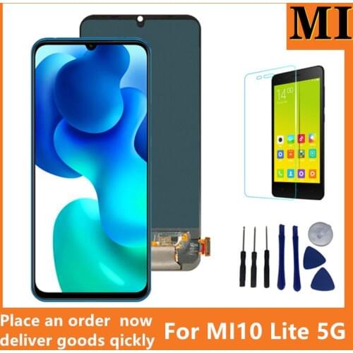 Super AMOLED Screen For Xiaomi MI 10 Lite 5G Display Fingerprint Function 10 Touch Screen Replacement For MI10 Lite 5G Global