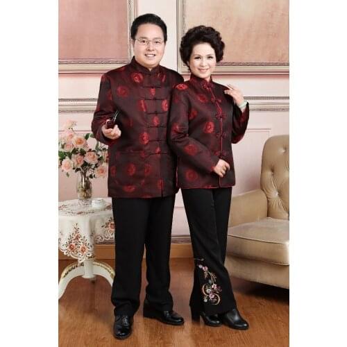 Long Sleeve Tang Suit Men Traditional Tops Autumn Ancient Women Birthday Blouse Parent Nation New Year Red Clothing 90