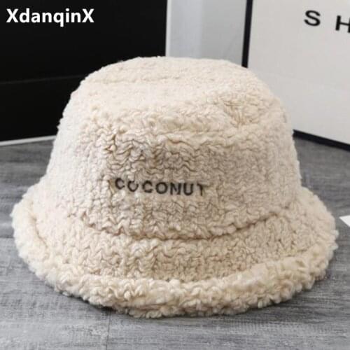 XdanqinX 2021 Spring New Elegant Womens Hat Lamb Wool Warm Bucket Hats Fleece Girls Hip Hop Hat ins Fashion Trend Brand Cap