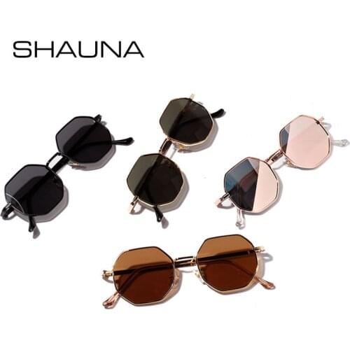 SHAUNA Retro Copper Frame Hexagon Sunglasses Women Fashion Rose Gold Mirror Shades Men UV400