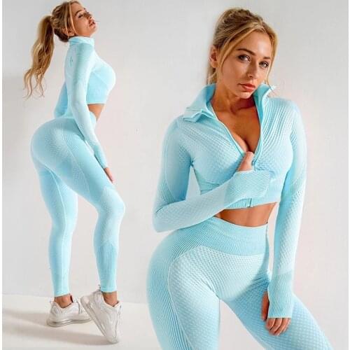 New 2/3PCS Seamless Women Yoga Set Workout Sportswear Gym Clothing Fitness Long Sleeve Crop Top High Waist Leggings Sports Suits
