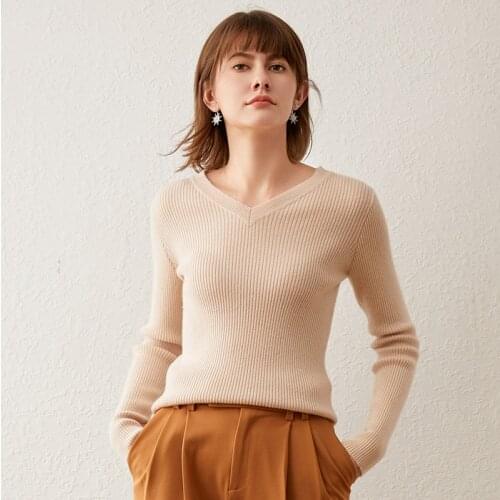 2019 Woman Cashmere Sweater Women Autumn Winter V-neck Sweater female Wool Pullover Solid Color Shirt Slim Basic Sweater
