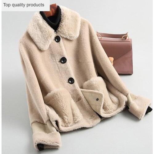 Woman Sheep Shearling Coats 2020 New Real Wool Fur Coat Female Short Winter Jacket Women Overcoat abrigo mujer YQ361