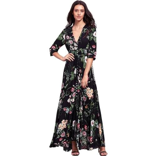 Artfeel 2018 spring summer New Print Bohemia Hepburn Style dress Women Boho Longuette Slim Retro laddy Braces dress