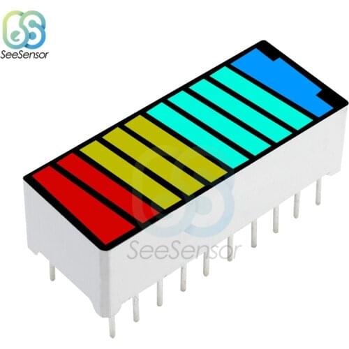 10 Segment 4 Color LED Battery Level Bar Graph Power Display Indicator Module Red Yellow Green Blue Multi-color 5V Light