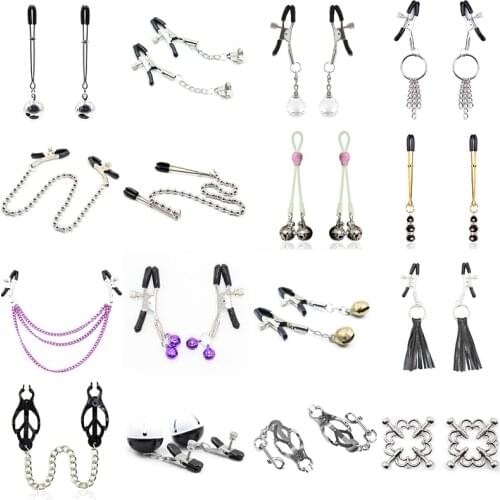 20 Designs BDSM Sex Nipple Clamps SM Bondage Metal Chain Nipple Clips Flirt Sex Toys for Women Fetish Adult Games for Couples