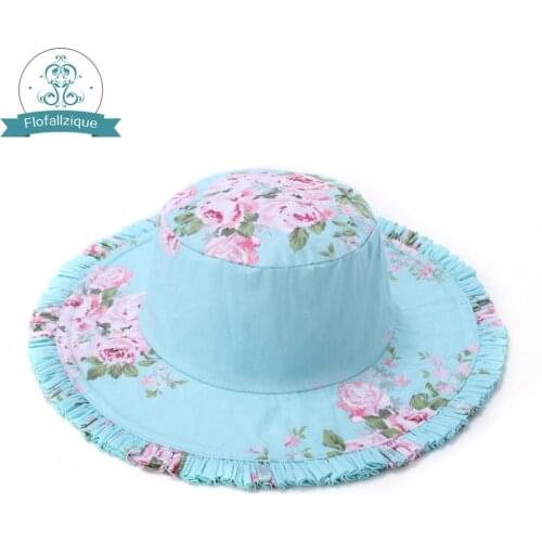 2020 Summer Girls Hats Children Beach Caps Kids Floral Print Cotton Baby Bucket Outdoor Sunhats