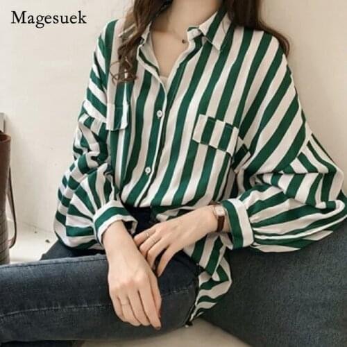 2021 Elegant Blouse Women Striped Blouse Shirt Fashion Womens Tops and Blouses Long Sleeve Women Shirts Plus Size Tops 1728 50