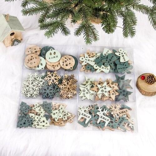 24pcs Christmas Wooden Pendant Christmas Tree Hanging Decor Small Hollow Out Wooden Sign