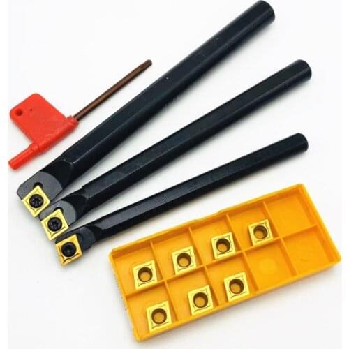 3PCS S12M-SCLCR09 S10K-SCLCR09 S14N-SCLCR09 95 degree spiral shank boring bar + 10PCS CCMT09T304 carbide tool + 1 PCS wrench