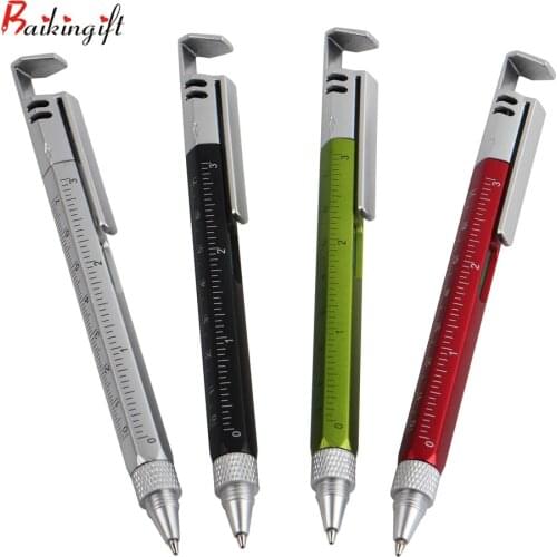 5PCS Multi-Functional Pen 5 In 1 Phone Holder Screw-Driver Spirit Level Ruler Ball Pens For School Office Household Good Helper