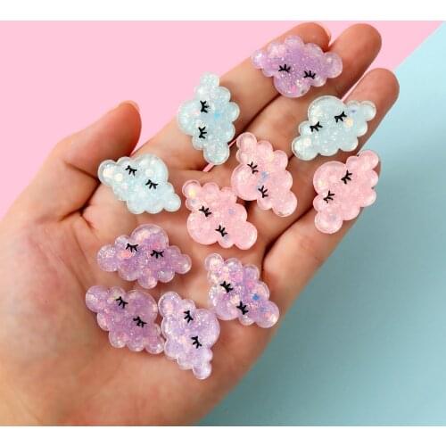 80pcs Dream Cloud Resin Accessories Sequins Cute Glitter Clouds Cabochon Flat Back DIY Scrapbook Jewelry Decoration 30*20mm