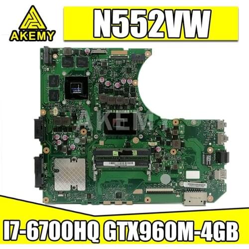 90NB0AN0-R00010 Mainboard For Asus N552VX N552VW N552V Mainboard Laptop Motherboard W/ I7-6700HQ SR2FQ GTX960M-4GB