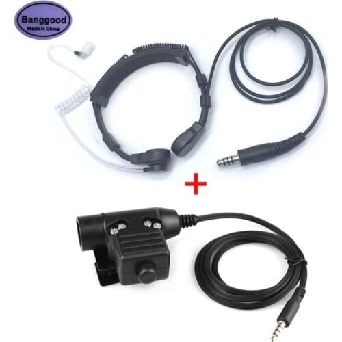 Air Tube Throat Vibration Mic Headset + Z Tactical U-94/A U94 PTT Military Adapter for 3.5mm Plug Jack Mobile Cell Phone