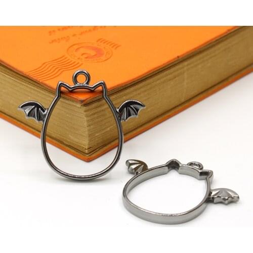 Halloween Devil Shape Hollow Box DIY Necklace Keychain Jewelry Accessories UV Drop Plastic Alloy Open Frame 5 Colors 4pcs/Metal