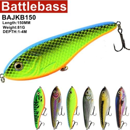 BATTLEBASS 2021 NEW 150mm 81g Big Game Pike Fishing Sinking Muskie Pike Jerk Bait Hard Fishing Lures