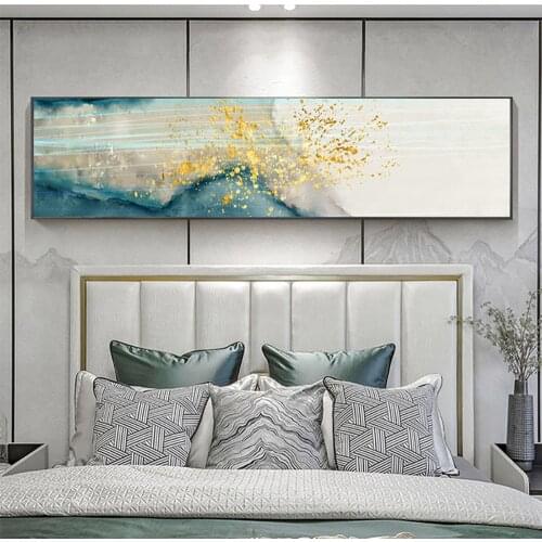 Large Size Golden Green Yellow Rectangle Abstract Poster Wall Art Landscape Living Room Bedroom Canvas Painting Home Decor