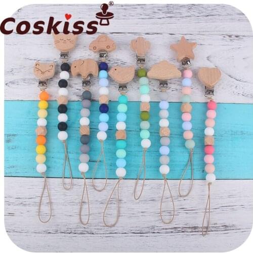 Coskiss 1set Animal Baby Teether Customized Pacifier Clip Chain Set Food Grade Silicone Chews Nurse Gift Toys Teething Necklace