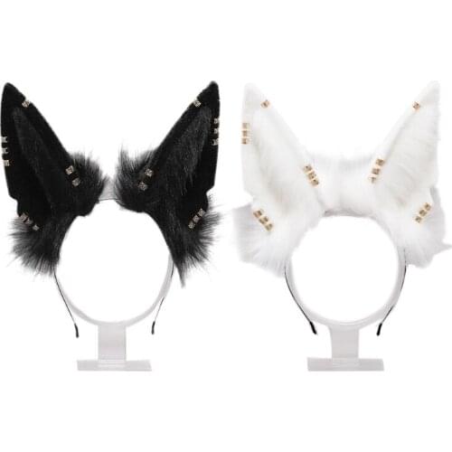 D0LF Cosplay Furry Animal Wolf Ears Hair Hoop with Metal Ring Cosplay Long Fur Headpiece for Halloween Party Decoration