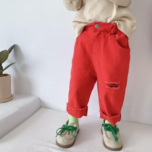 Kids Pants Spring Autumn Korean Version Hole Trousers for Girls Boys Pants 2 3 4 5 6 Years Toddler Girl Pants New Arrival 2020