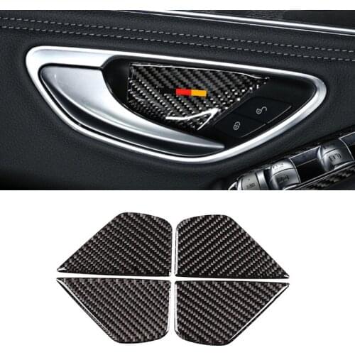 For Mercedes Benz C Class W205 C180 C200 C300 GLC260 4pcs Carbon Fiber Car Door Handle Bowl Cover