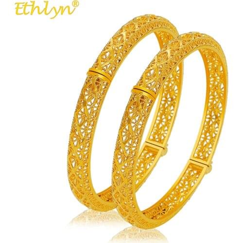 Ethlyn Ethnic Gold Color Indian Dubai Exquisite Bracelets Bangles Jewellery for Women Girls (2pcs/lot) MY50