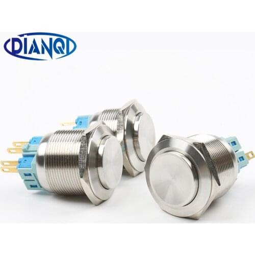 Hot sale 25mm push button switch high round Momentary or latching Nickel plated flat Brass Momentary switches pin terminal