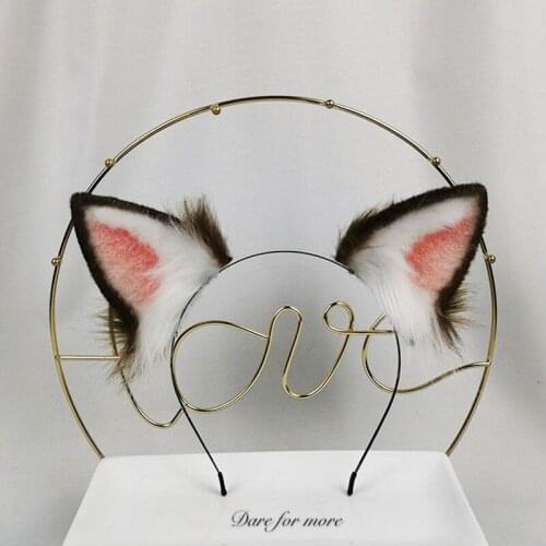 Hand-made dog ears cos beast ears hair bands headdresses cos simulation fold-ear cat hair accessories