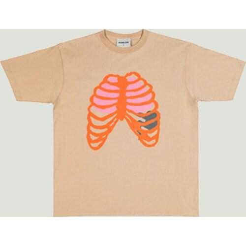 Hip Hop Streetwear Short Sleeve T Shirts Mens Vintage Heart Skeleton Letter Printed Casual O Neck Oversized Tees Couples Tops