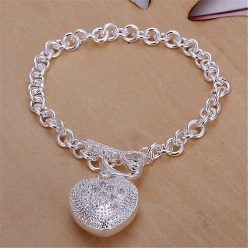 Hot women crystal heart charms key silver color bracelets new listings high quality fashion jewelry Christmas gifts H062